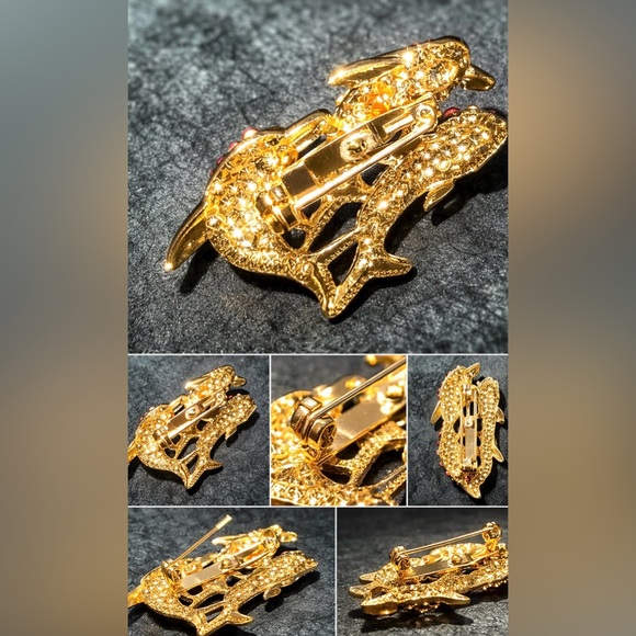 Crystal Pink Rhinestone Dolphin Bag Charm Brooch - Picture 4 of 4